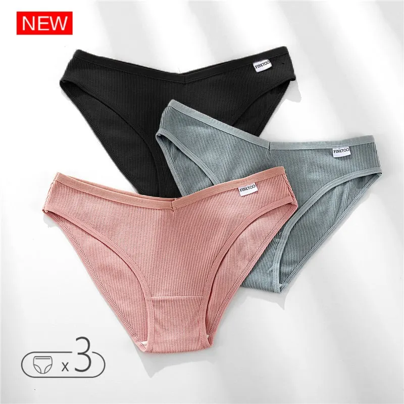 FINETOO Cotton Panty 3Pcs/lot Solid Women's Panties Comfort Underwear Skin-friendly Briefs Women Sexy Low-Rise Panty Intimates