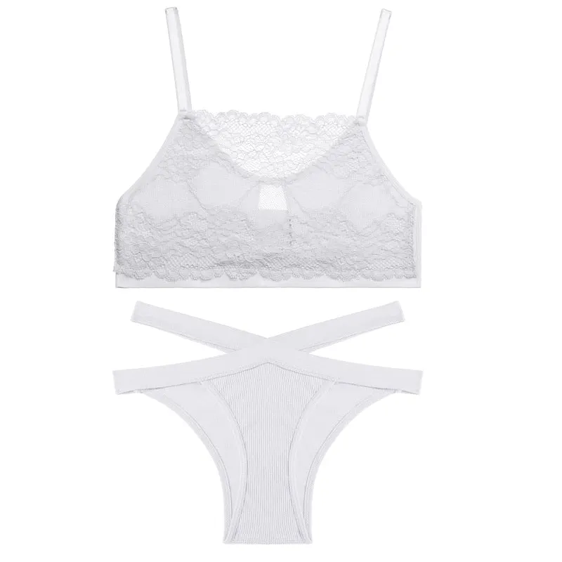 FINETOO Lace Bra Set Women Underwear Lingerie Bralette Tank Top + Pantys Female Brassiere Suit Intimates Push Up Sexy Crop Top