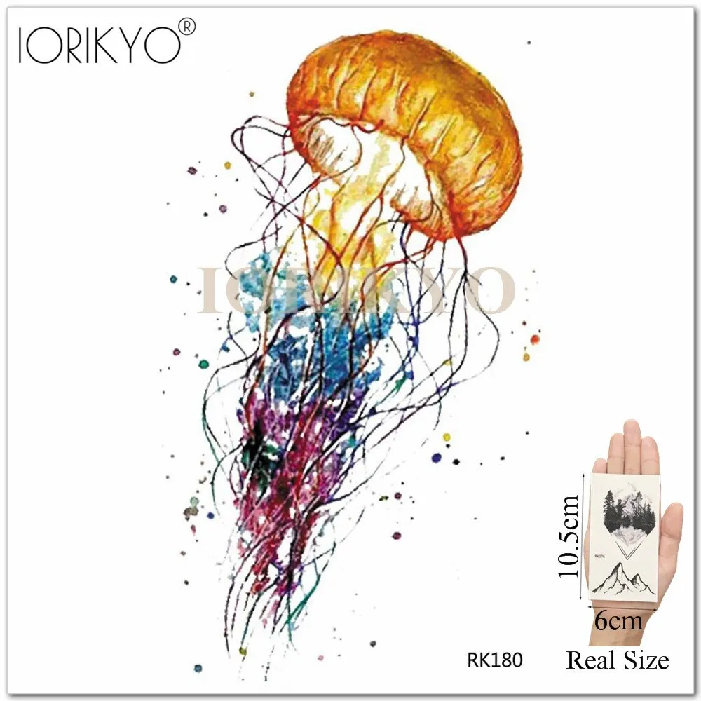 Cartoon Water Color Girls Tattoo Stickers Temporary Children Tattoo Women Stickers Ocean Jellyfish Beauty Flash Tatoos Cute