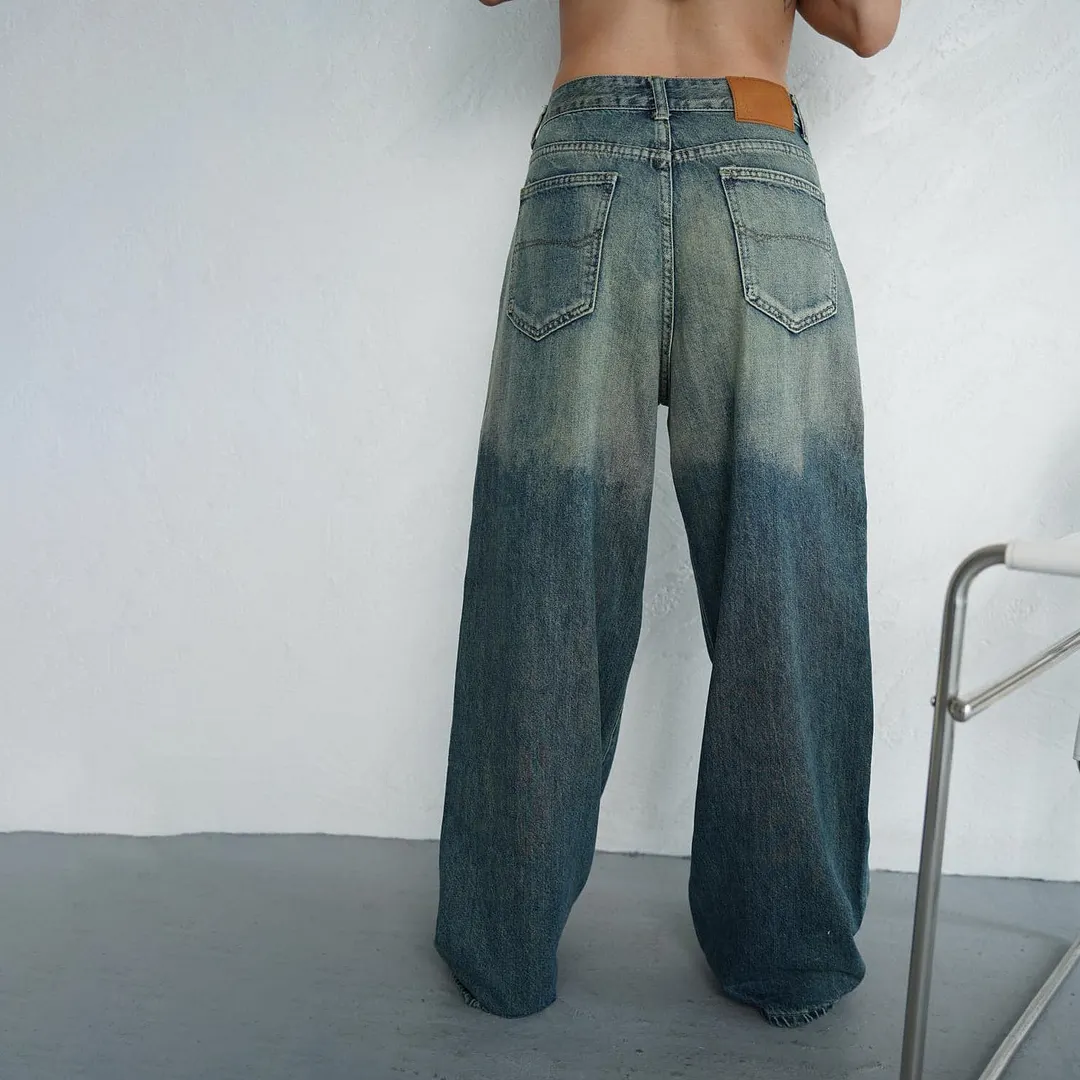 Athvotar Athvotar Street Style Low-Waist Gradient To Do Old Mop Jeans Women's Summer 2025 Trend With New Trousers