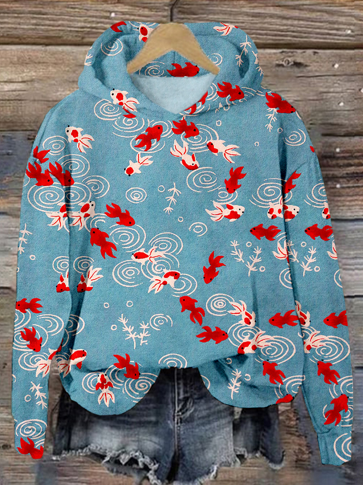 Japanese Gold Fish Art Graphic Comfy Hoodie