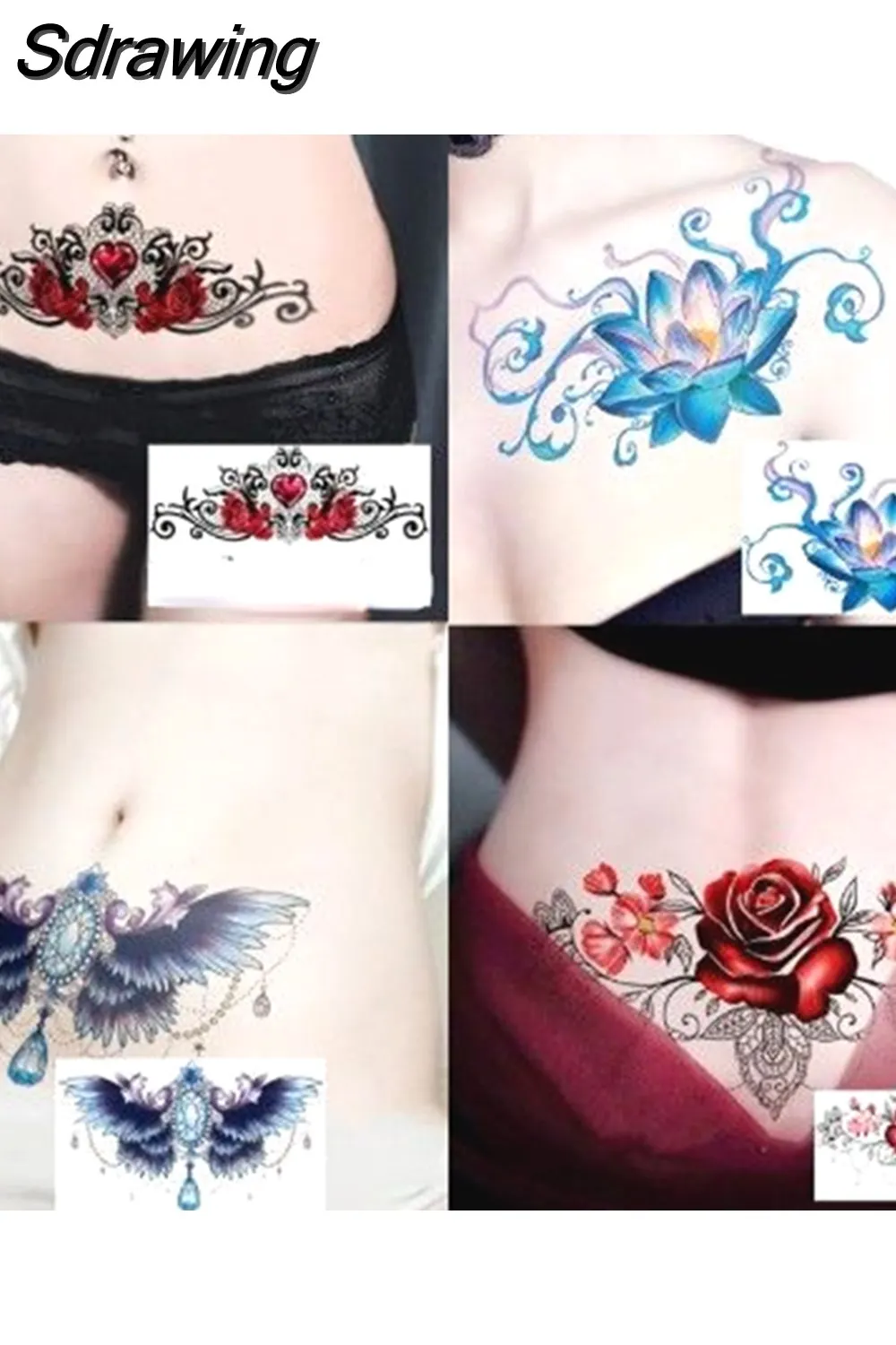Sdrawing 4/5/9/10/18 PIeces Long Lasting Blue Flower Jewelry Tattoo Sticker Sexy Belly Block Scar Stretch Marks Waterproof Tattoo Sticker 715-1