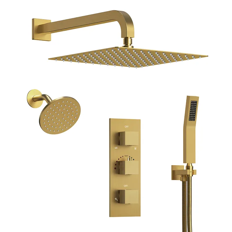 EVERSTEIN Wall Mount Thermostatic Rainfall Shower System in Brushed Gold SFS-1065-GD12