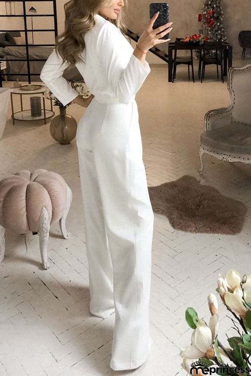 Fashion Suit Collar Long Sleeve Jumpsuit