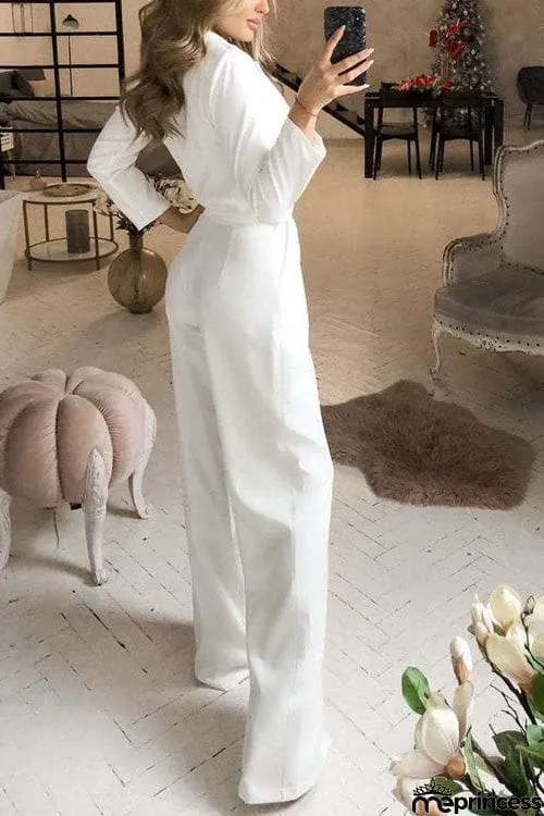 Fashion Suit Collar Long Sleeve Jumpsuit