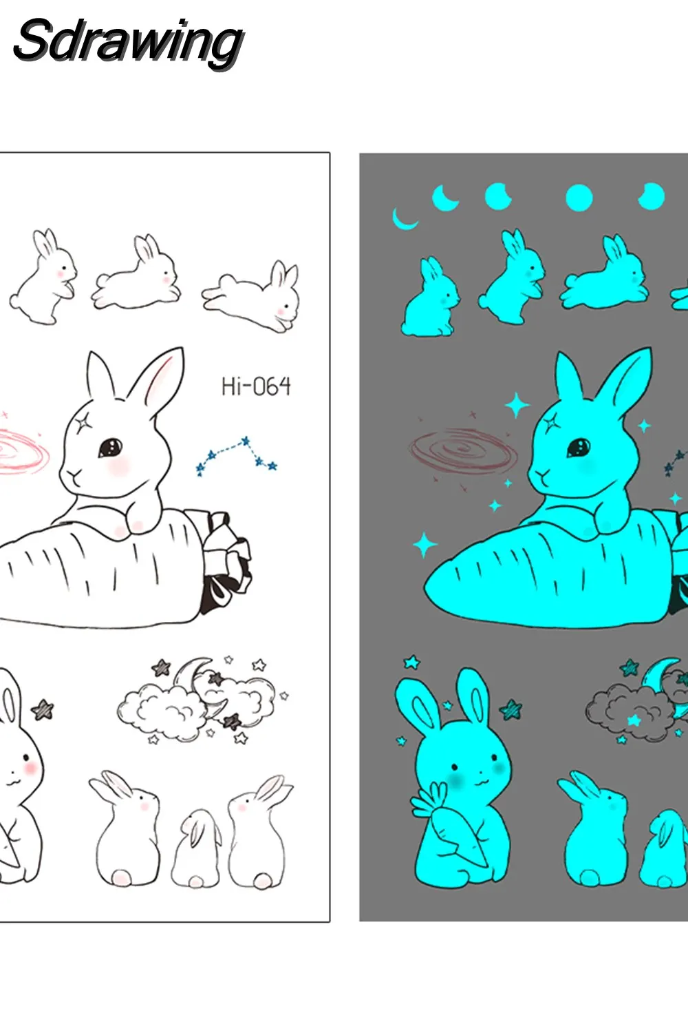 Sdrawing Temporary Tattoo Stickers Lovely Cat Star Rabbit panda Animal Festival Party Glowing Cool Face Tatoo for kid Women