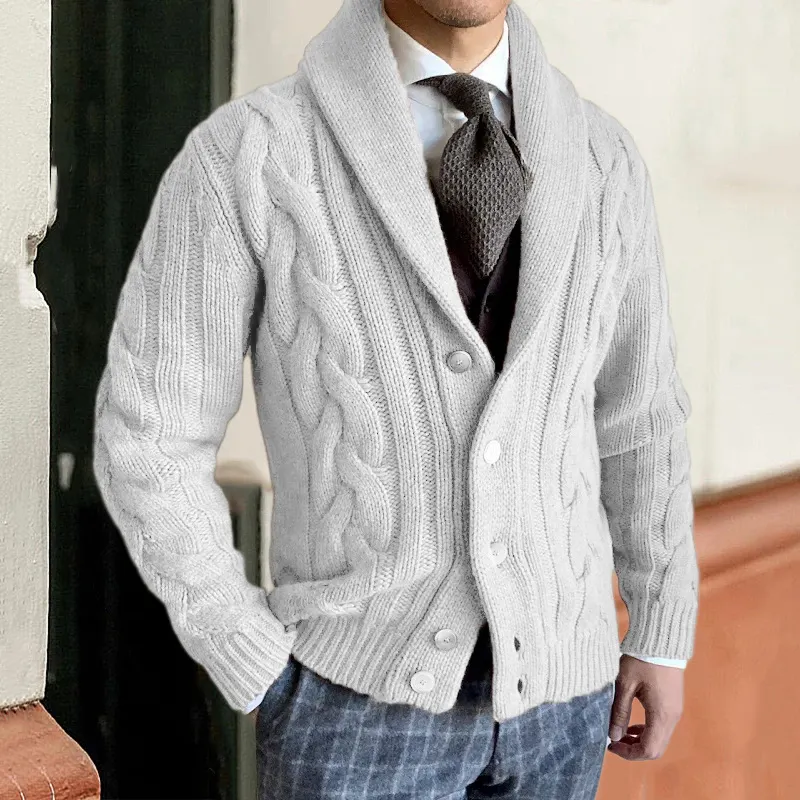 Man's Vintage Button Lapel Casual Cozy Sweater