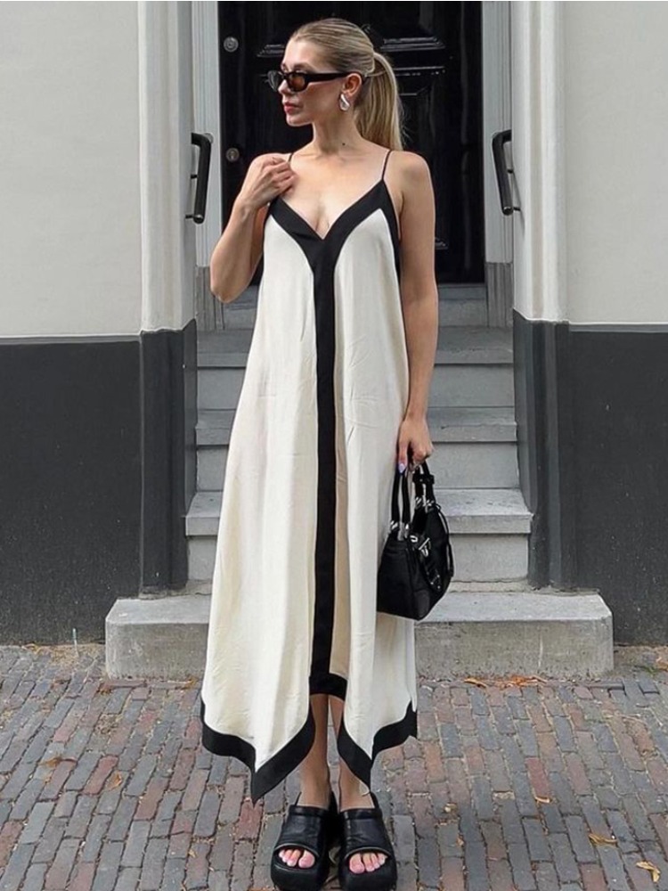 Tossy Patchwork Backless Halter Dress &ndash; Women&rsquo;s Sexy V-Neck Summer Party Maxi Gown