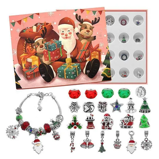 Calendrier De Compte &agrave; Rebours 24 jours Bricolage Perl&eacute; Bo&icirc;te Aveugle Cadeau De No&euml;l Bracelet