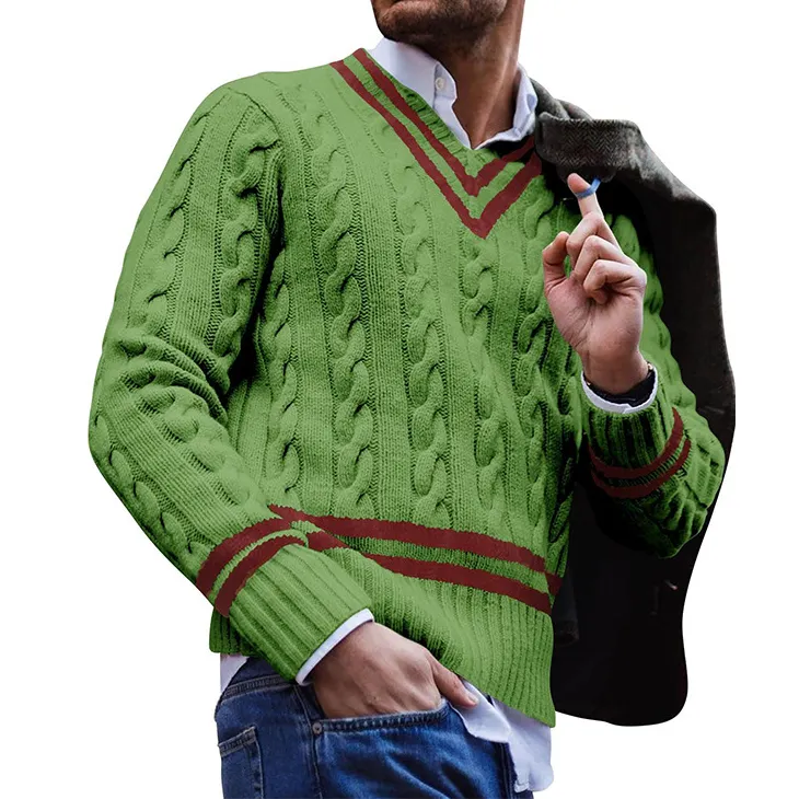 Man's Vintage Stripes V Neck Casual Cozy Sweater