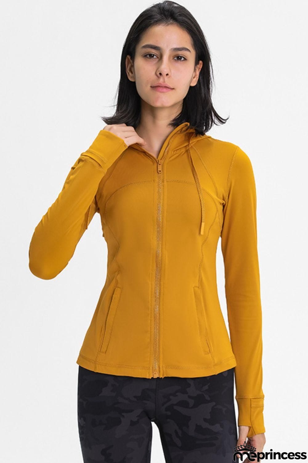 Zip Up Drawstring Detail Hooded Sports Jacket
