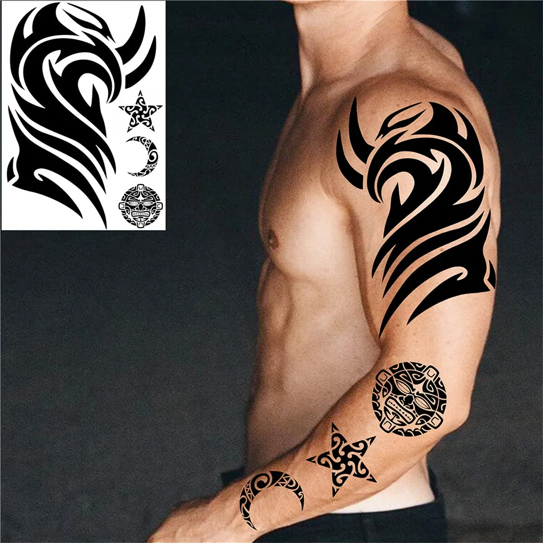 3D Lion Tiger Temporary Tattoos For Men Women Adult Black Wolf Tattoo Sticker Realistic Fake Bear Mountain Disposable Tatoo Body