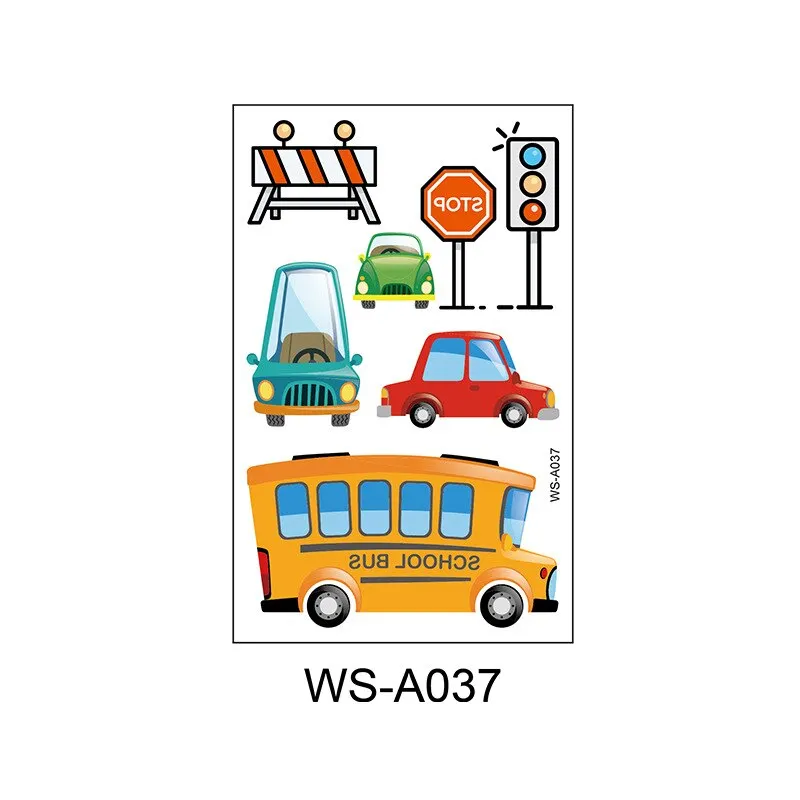10 Kinds Cartoon Cars Tattoos Disposable Children Aircraft Vehicle Cognitive Stickers Waterproof Temporary Face Arm Makeup