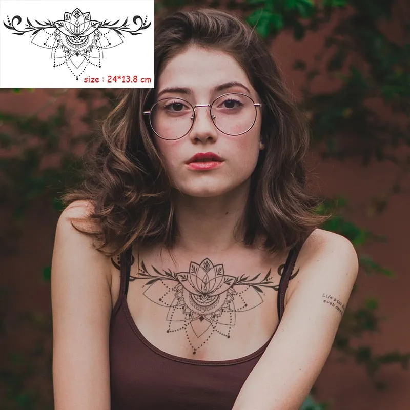 Temporary Tattoo Sticker Totem Flower Arrow Color Sexy Chest Back Fake Tatoo Waterproof Flash Tatto Body Art for Woman Girl