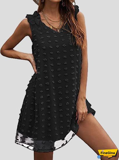 Women's Dresses V-Neck Polka Dot Jacquard Sleeveless Chiffon Dress