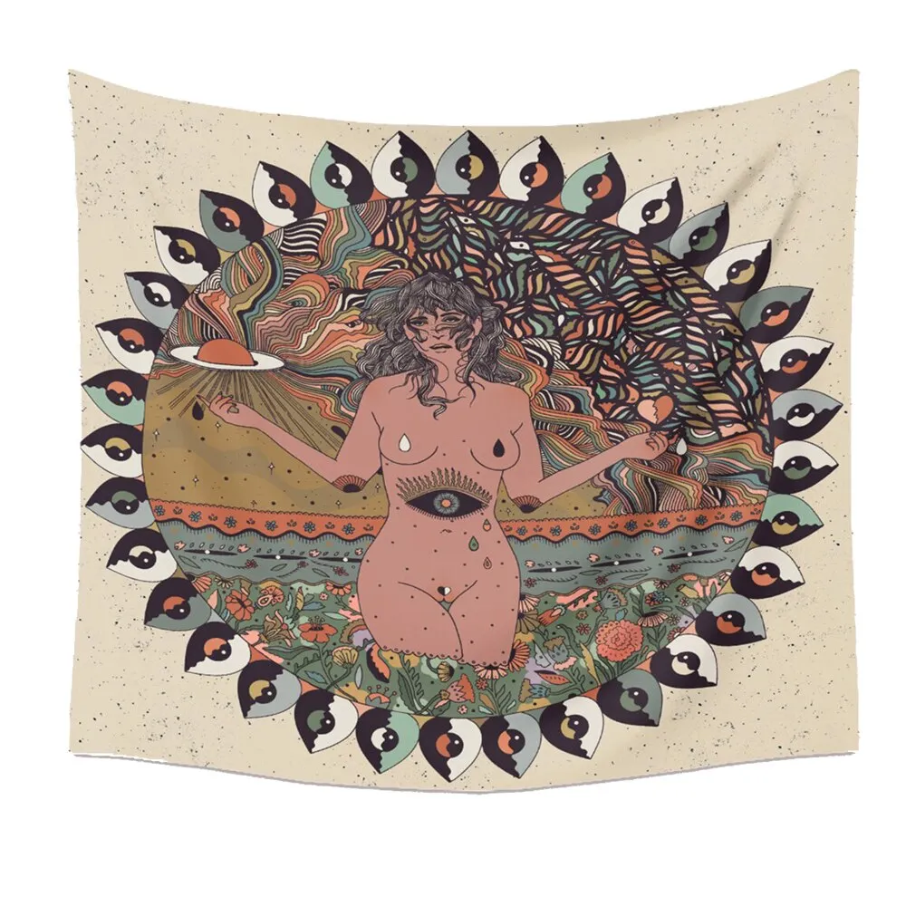 Psychedelic Nude Sexy Woman Skull Lover Tapestry Wall Hanging Trippy Flower Tapestry Fantasy Magic Tapestry Wall Art Home Decor