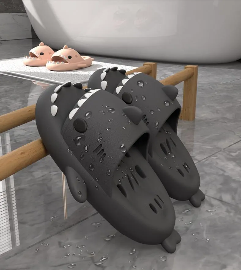 Size 46 47 Parent Child Lovely Shark Slippers Men Women&lsquo;S Bathroom Water Leakage Quick Drying Hollow Out Non Slip Home Slippers