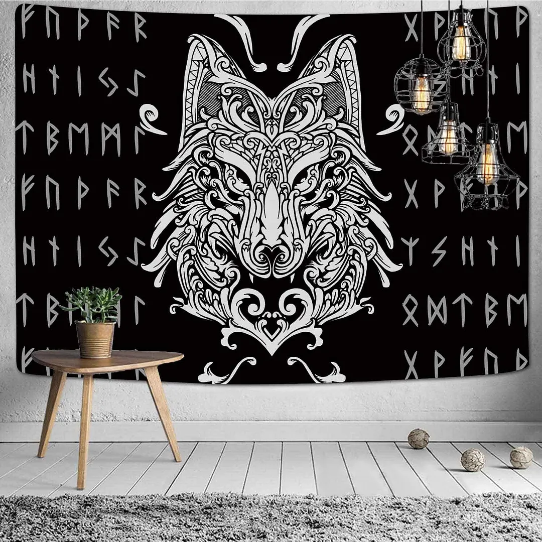 Viking Raven Tapestry Mysterious Viking Meditation Psychedelic Runes Art Wall Hanging Tapestries for Living Room Decor Yoga Mat