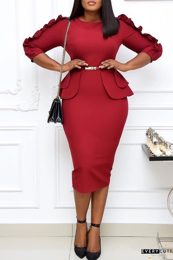 Ruffle Sleeve Belted Dress