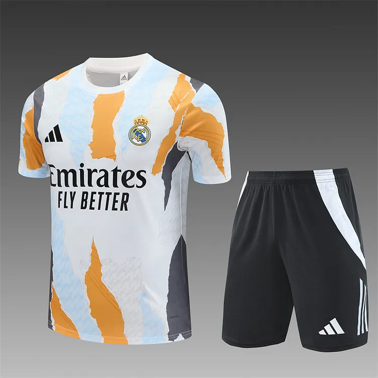 2024-25 Real Madrid yellow and white camouflage short-sleeved training jersey