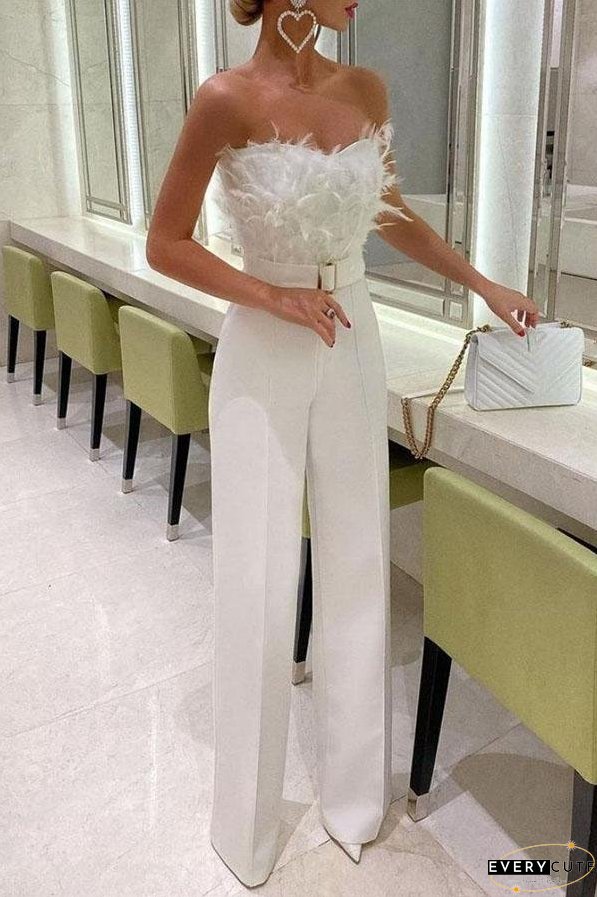 Feather Tube Top Jumpsuit