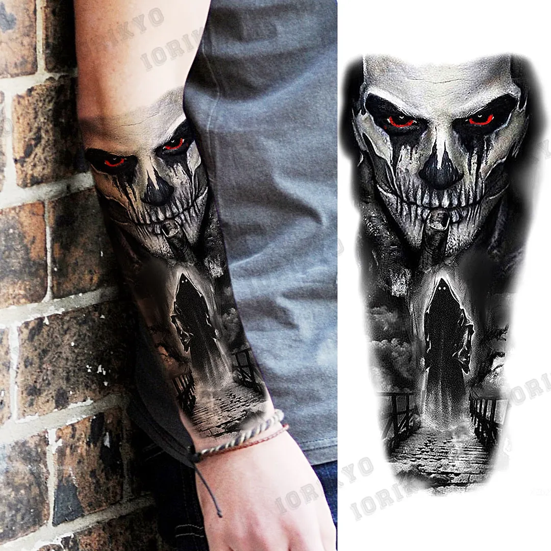 Black Devil Vampire Arm Temporary Tattoos For Women Adult Skull Lion Crown Compass Fake Tattoo Washable Body Art Painting Tatoos