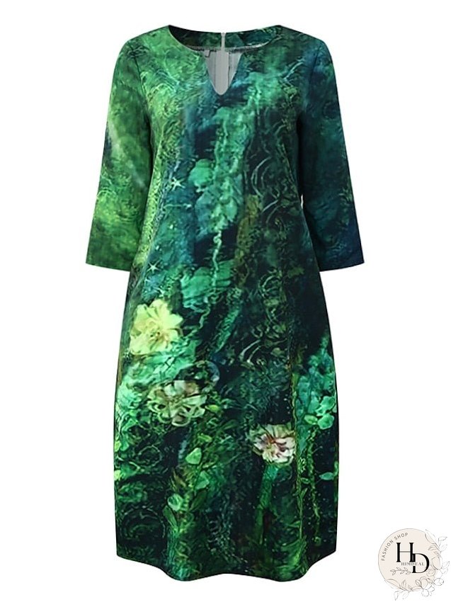 Casual Dress Ethnic Dress Shift Dress Midi Dress Leopard Black White Half Sleeve Floral Print Summer Spring V Neck Basic Daily Vacation Weekend S M L XL XXL 3XL for Women
