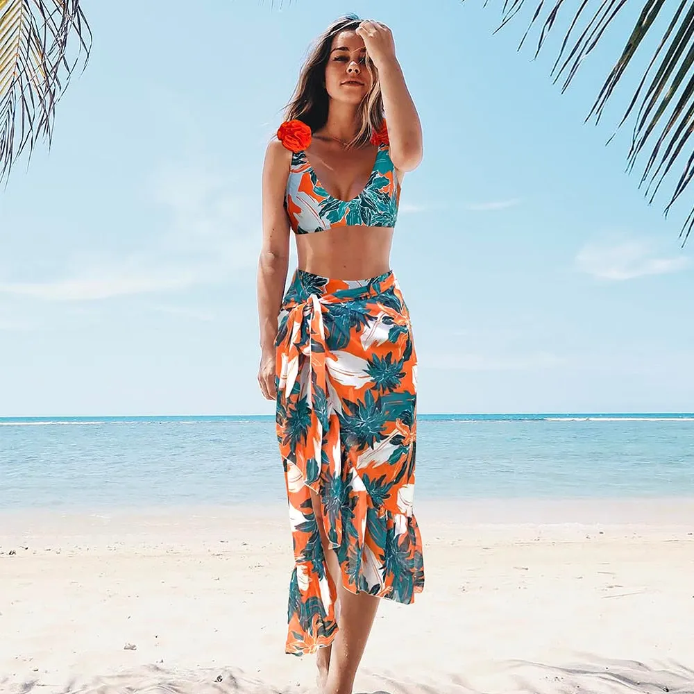 Sexy Bikinis Women Swimsuit 2021 New Shoulder Lace Up Swimwear High Waist Beachwear Bathing Suit Biquini Female Floral Printed