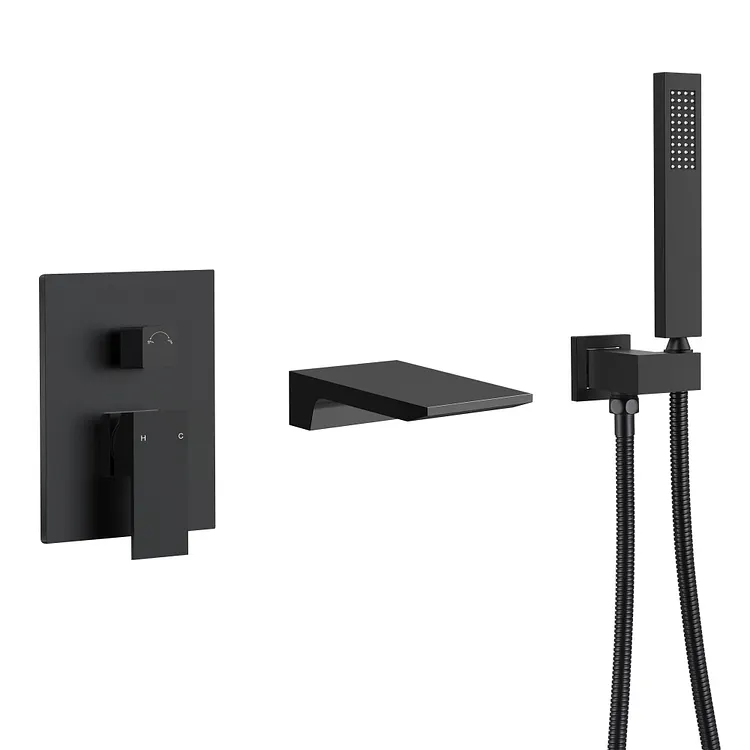 EVERSTEIN Waterfall Bathtub Faucet Set in Matte Black M6502BI-BL