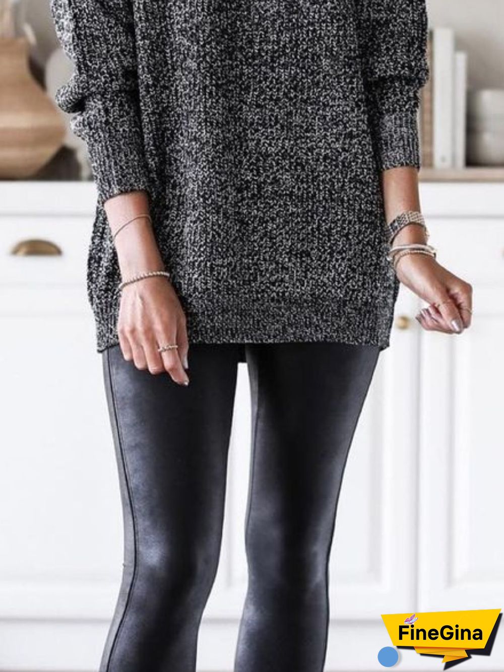 Casual Winter Solid Cotton Natural Mid-weight Daily Long sleeve Crew Neck Sweater for Women