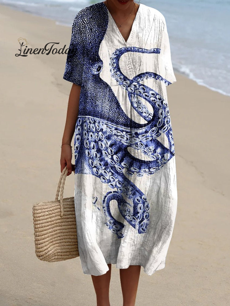 Women&rsquo;s Octopus Art Print Casual Dress Multicolor / S