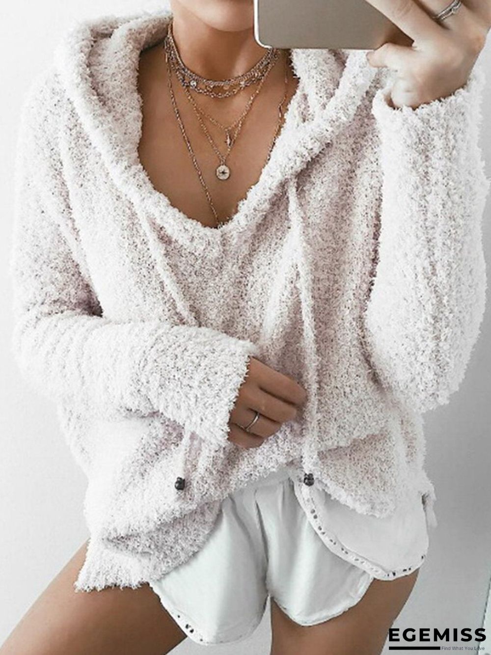 Hoodie Long Sleeve Casual Mohair Sweater | EGEMISS