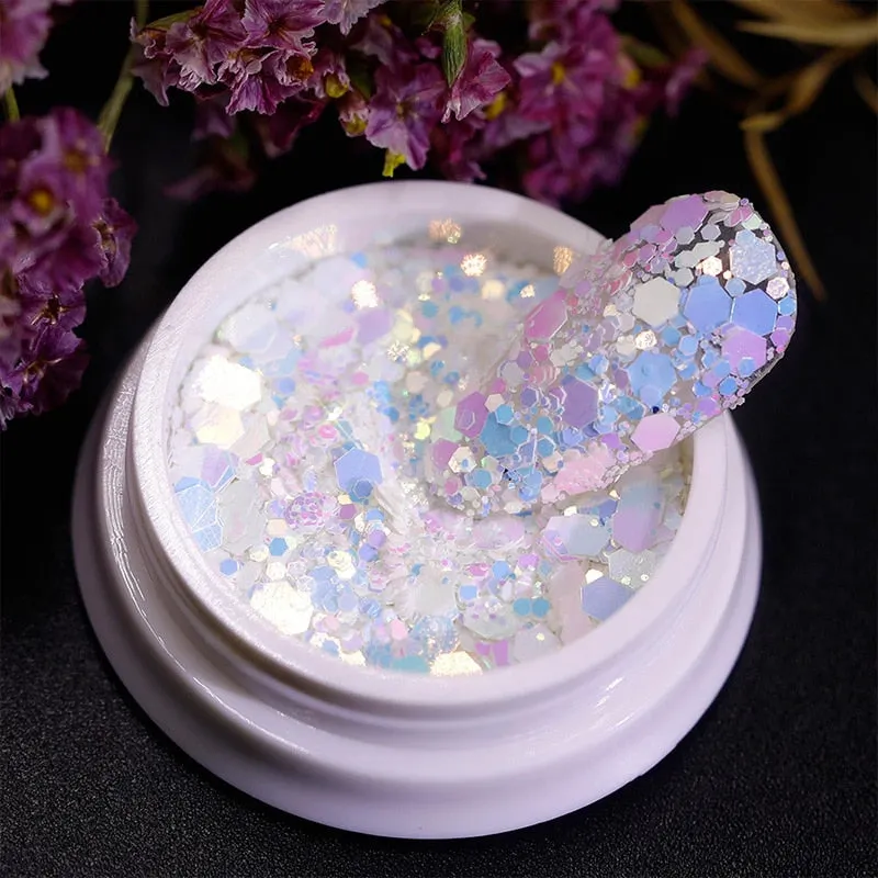 Iridescent 3D Ultrathin Sequins Nail Glitter Flakes Slices Purple White Sparkly DIY Tips Dazzling Paillette Nail Art Decorations
