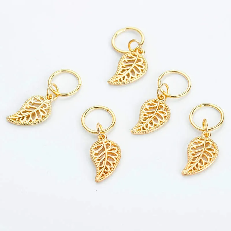 Hair Braid Coin Leaves Retro Colorful Beads Pendant Charms Rings Clip Headband for Pierced Hip-hop Braiders Leaves Accessories