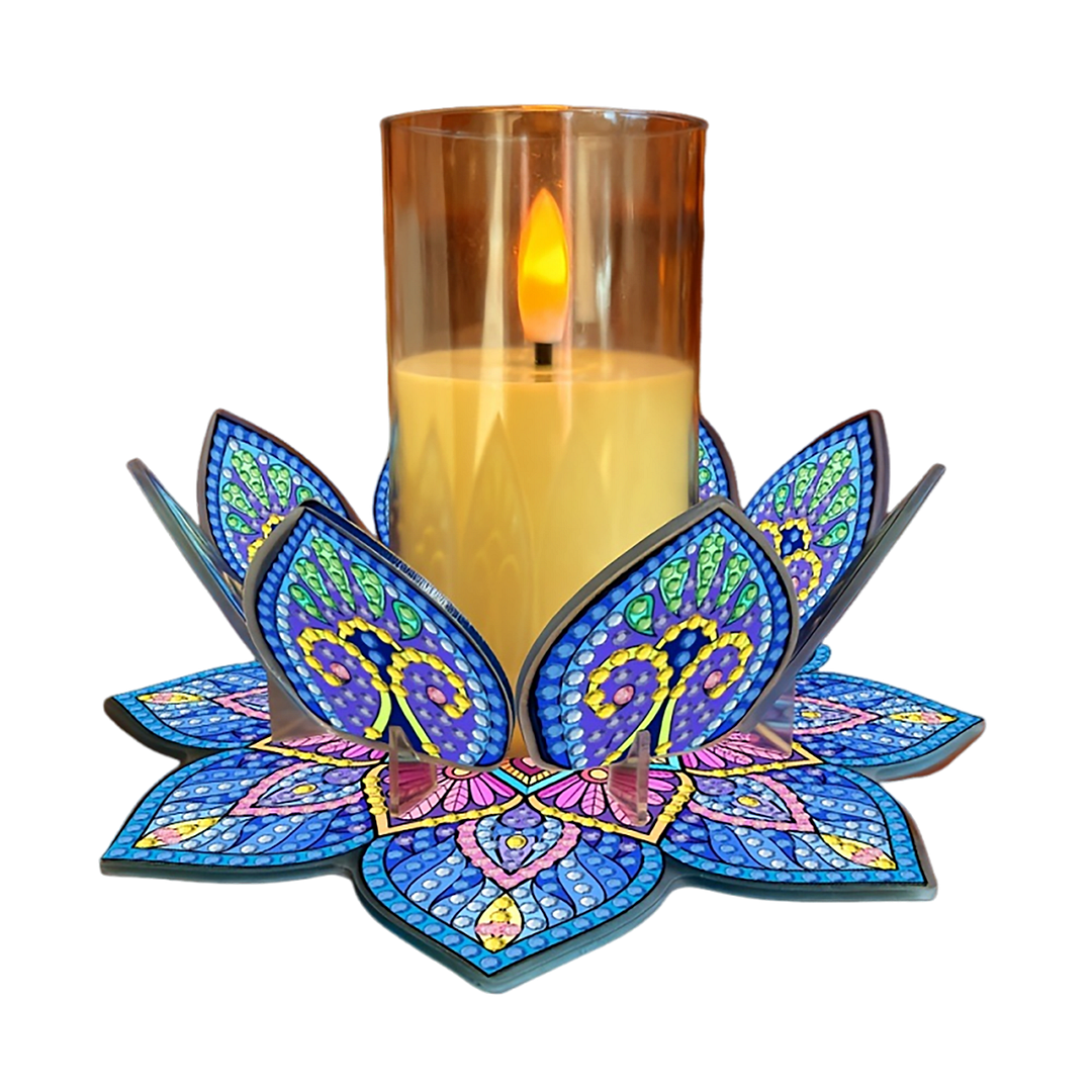 Mandala Lotus-G Acrylic DIY Diamond Painting Candle Holders Without Candles Crystal Painting Tealight Candle Stand Table Centerpiece for Adults Beginners Home Party Decor