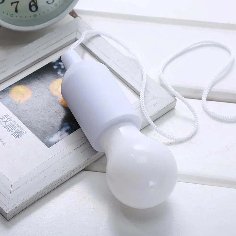 LED Hanging Light Bulb Battery Powered Colorful Pull Cord Bulbs (White)