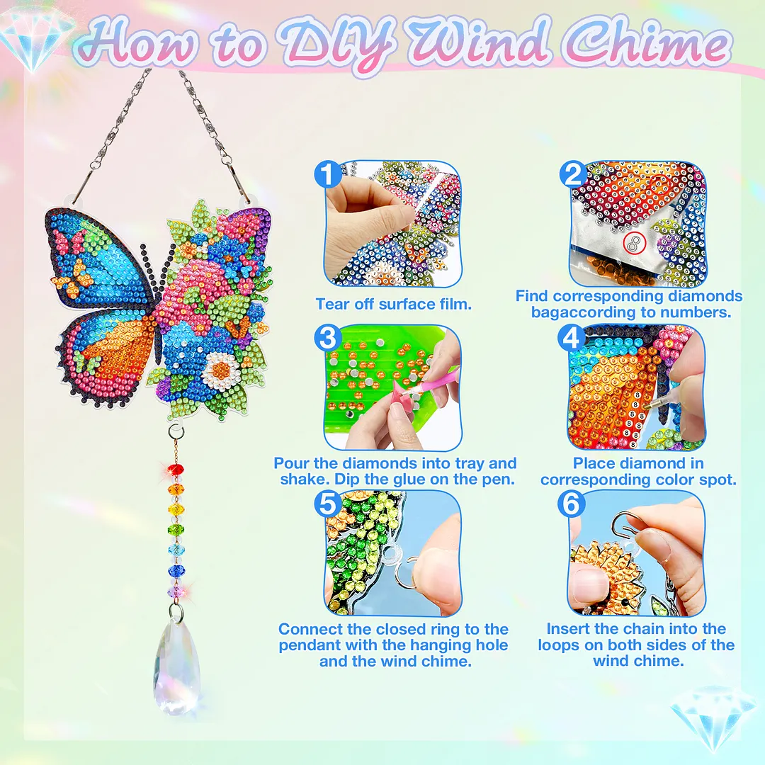 2Pcs Butterfly DIY Double-Sided Diamond Painting Hanging Kits Diamond Painting Suncatcher Craft Kit for Home Garden Wall Decor Gift