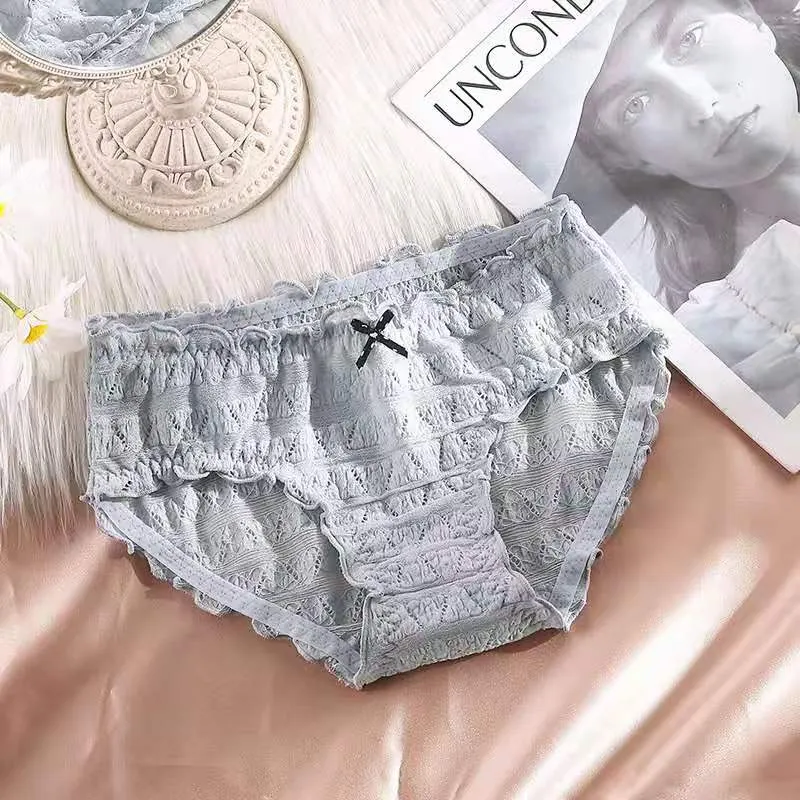 French Sexy Panties Plus Size Women's Cotton Underwear Girls Fashion Comfort Briefs Sexy Lace Underpants Female Bow Lingerie