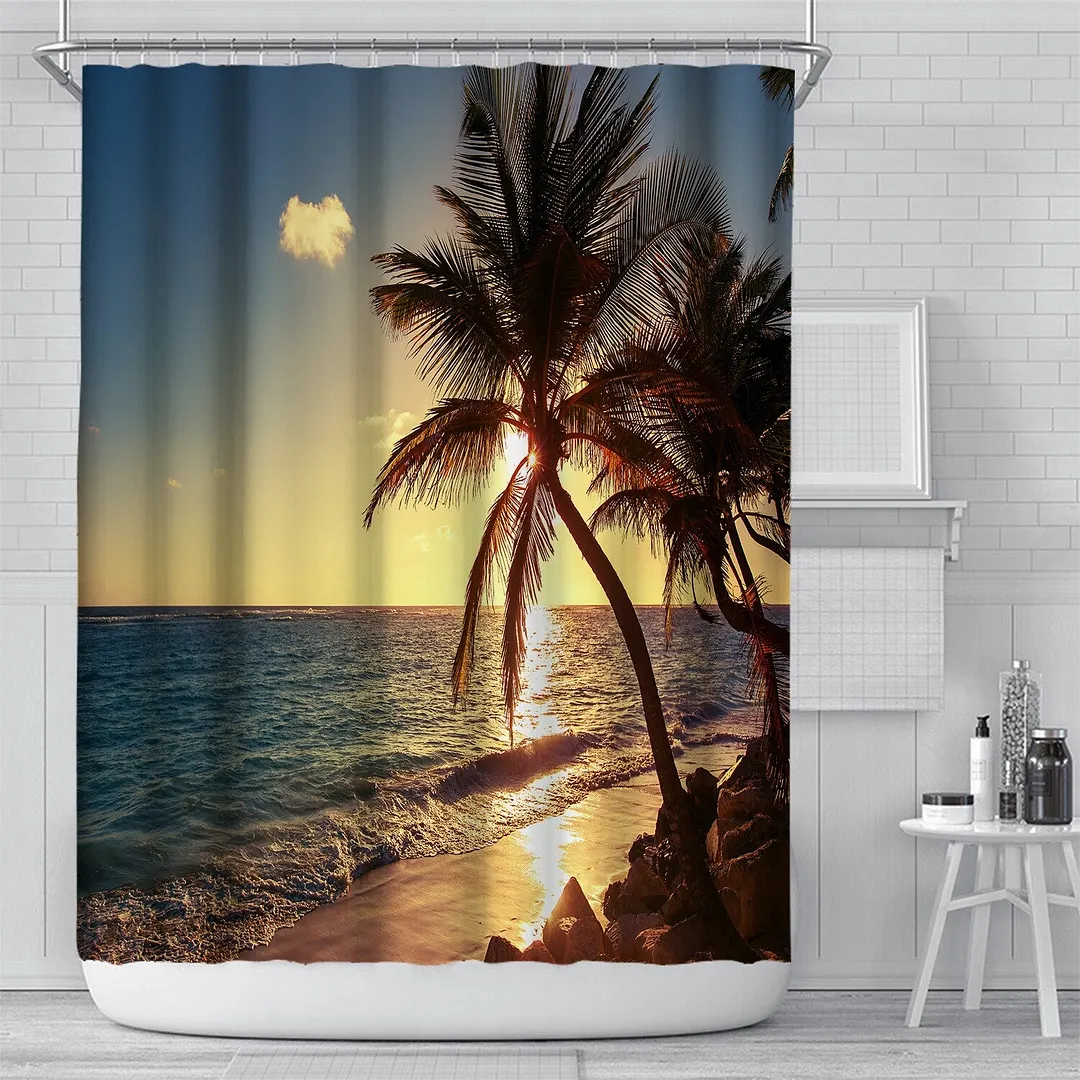 3D Seascape Beach Printed Fabric Shower Curtains Bathroom Curtain Bath Screen Waterproof Products Home Decor with Hooks