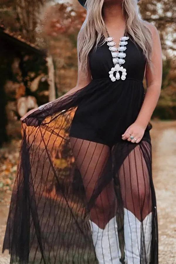 Elegant V-Neck Mesh Dress