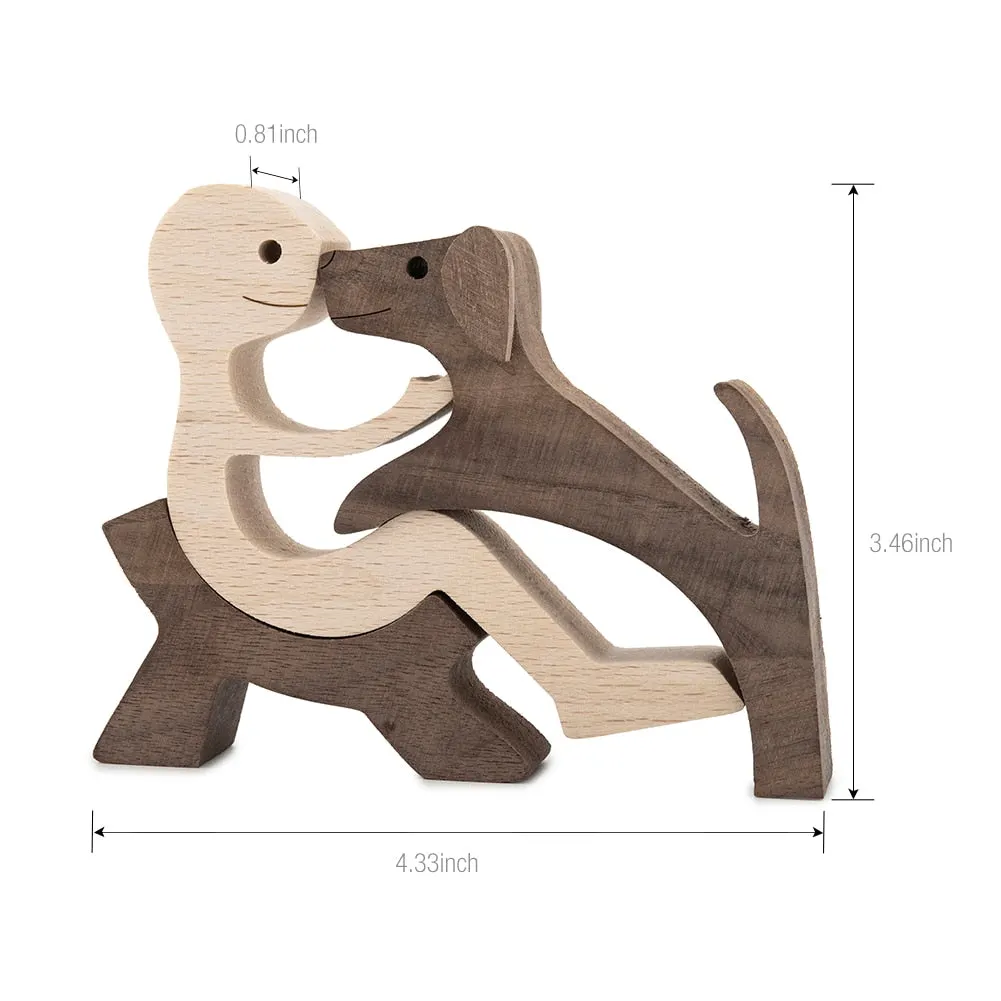 Puppy Family Wood Dog Carving Ornament Christmas Decoration Home Decor Figurine Desktop Table Sculptures For Dog Pet Lover Gifts