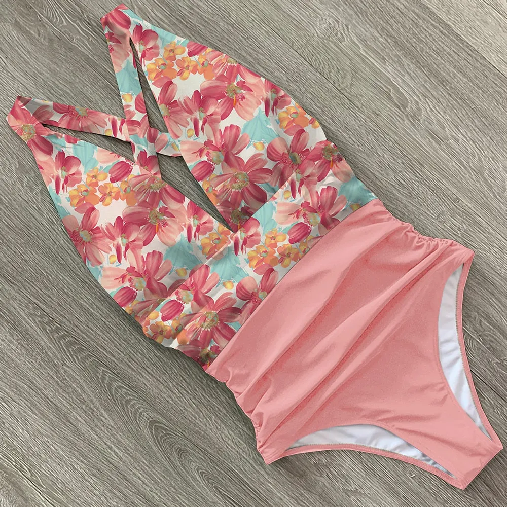 2022 New Sexy One Piece Swimsuit Female Floral Women Swimwear Push Up Bathing Suits Bodysuits Beach wear Deep V-neck Monokini