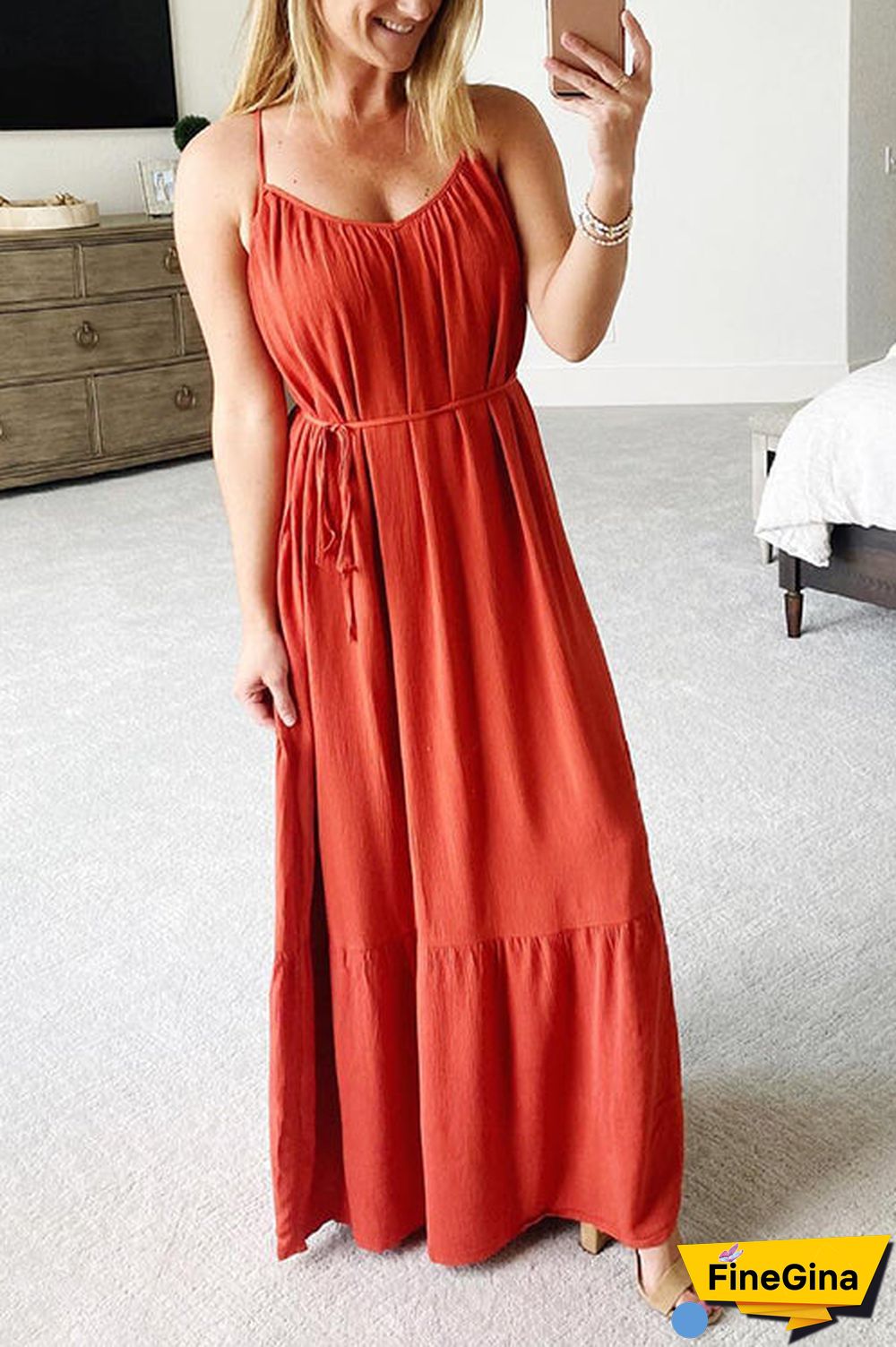 Ruffles Hem Slip Maxi Dress