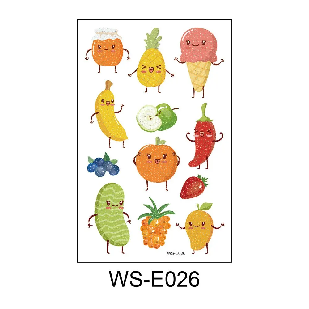 10 Kinds Glitter Powder Children Tattoo Cartoon Fruits Cute Makeup Temporary Body Arm Stickers Disposable Tatouage Temporaire