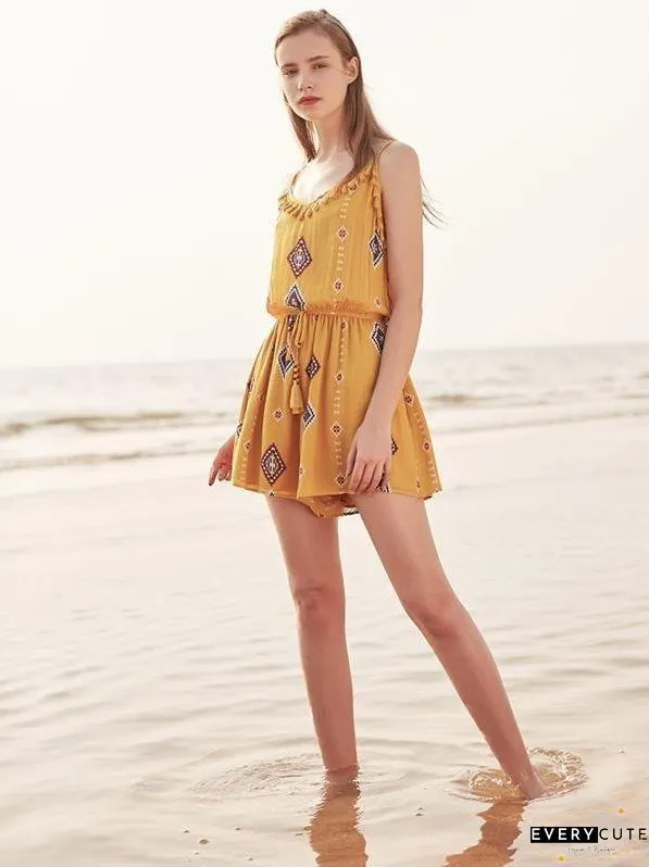 Print Spaghetti Strap Tassel Bohemia Rompers