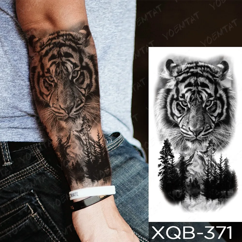 Sdrawing Temporary Tattoo Stickers Fox Lion Tiger Wolf Peony Rose Flowers Leaf Flash Tatto Women Men Body Art Arm Fake Tattoos