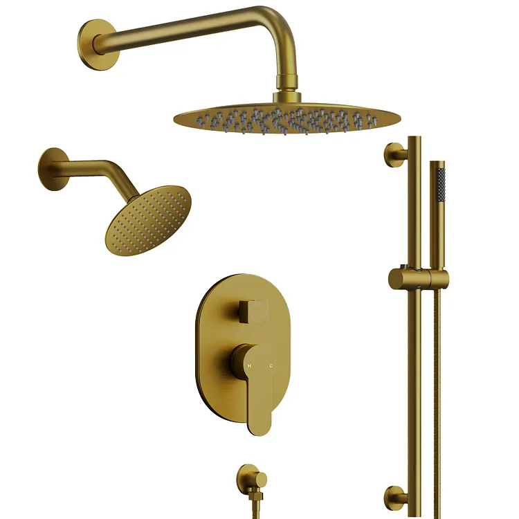 EVERSTEIN Dual Head Rainfall Shower System with Slide Bar Brushed Gold SFS-1058-GD10