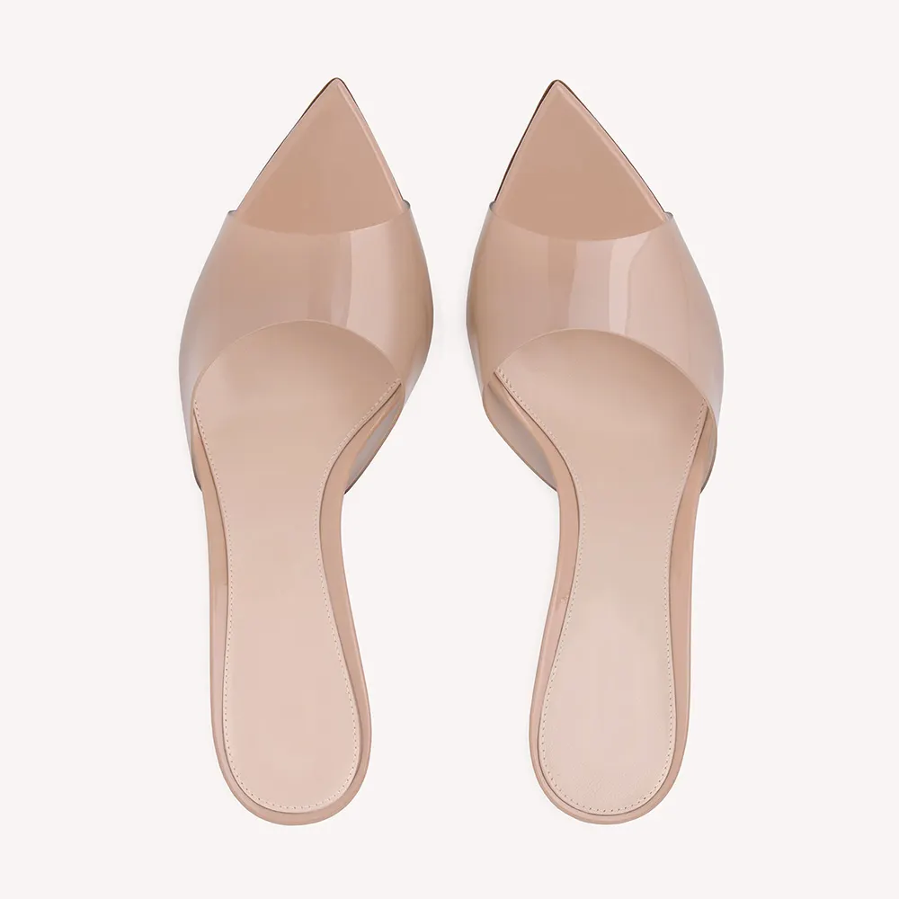 Elegant Nude PVC Pointed Toe Stiletto Heel Women's Mules Shoes