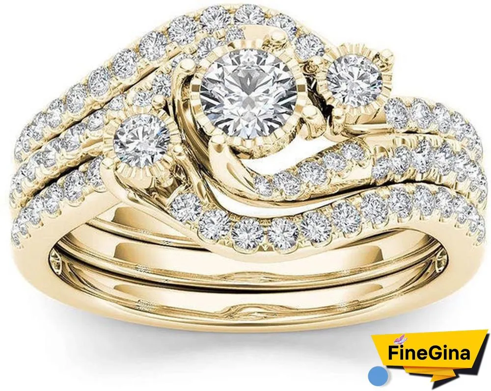 6 Styles Exquisite Women Ladies 18K Gold Natural White Sapphire Diamond Ring Set Anniversary Christmas Gift Engagement Bridal Wedding Jewelry Rings Size 6-10