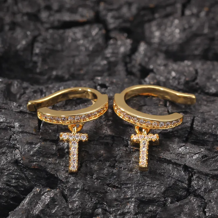 Iced Out Single Cross Clip On Earrings Hip Hop Bling Bling